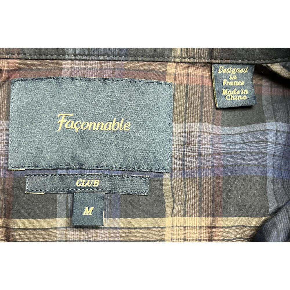 FACONNABLE Club Button-Down Shirt M Blue Plaid Cotton Long Sleeve Preppy. - Picture 9 of 11
